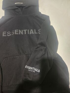 Essentials Black 'ESSENTIALS' Logo Hoodie